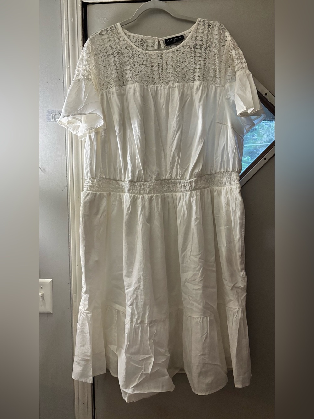Lane Bryant White Cotton Lace Yoke Casual Dress